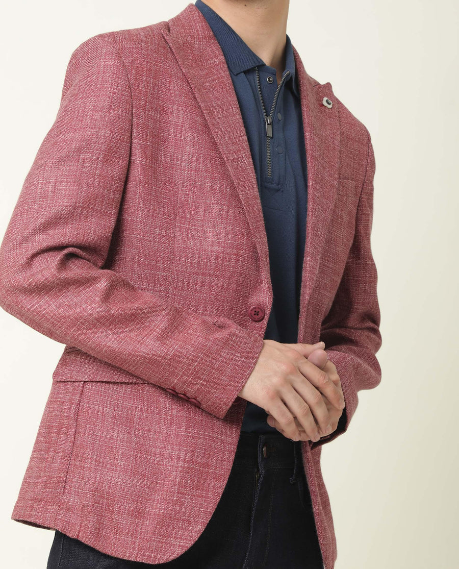 Rare Rabbit Men's Drews Maroon Polyester Plain Tailored Fit Full Sleeve Lapel Neck Blazer