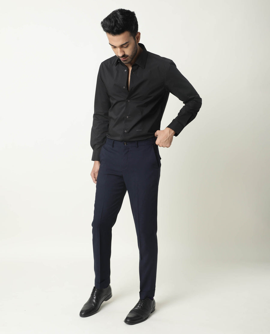 Rare Rabbit Men's Neutro Ls Black Polyester Plain Regular Fit Full Sleeve Collared Shirt