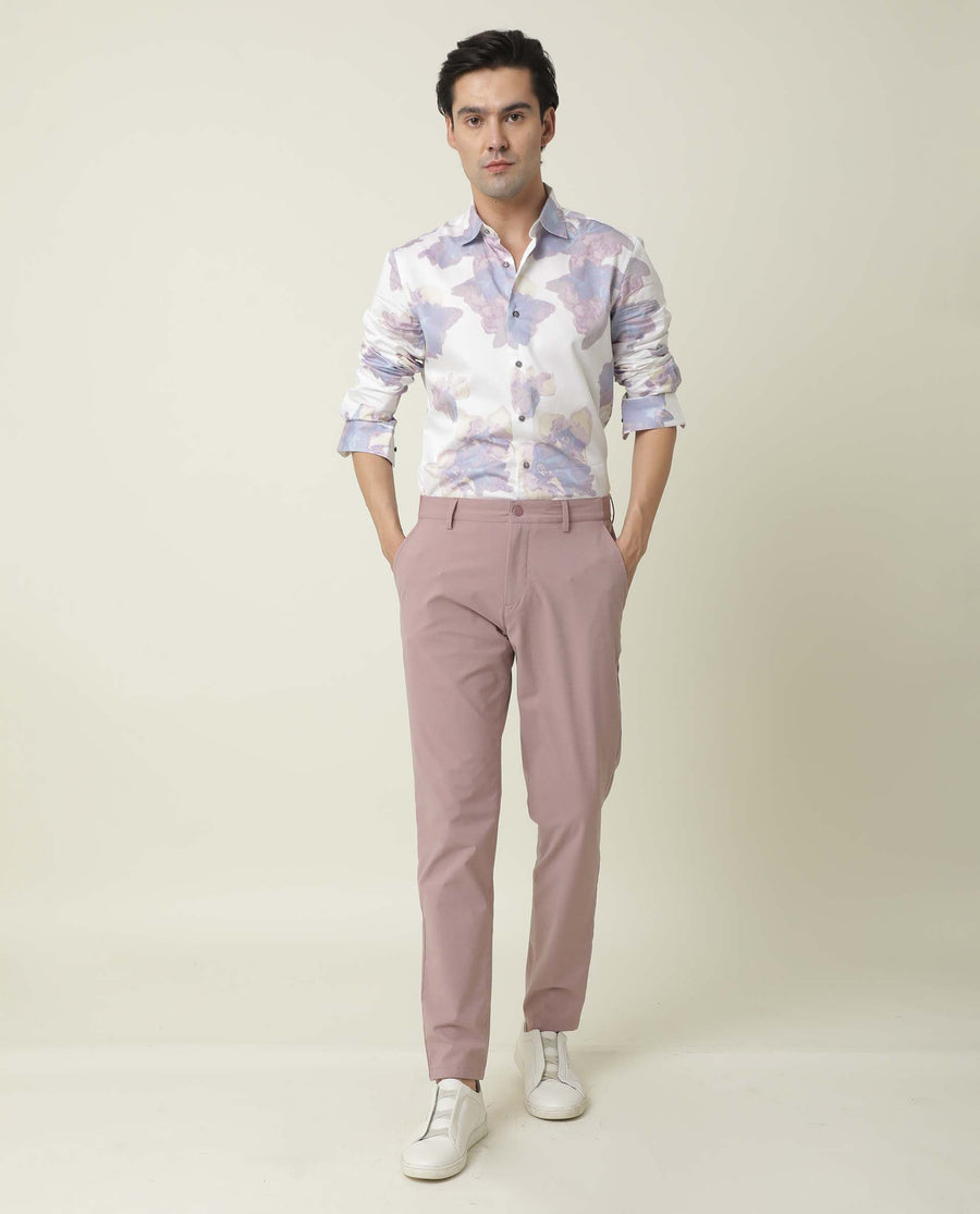 Rare Rabbit Men's Driver Pink Polyester Blend Plain Regular Fit Trouser