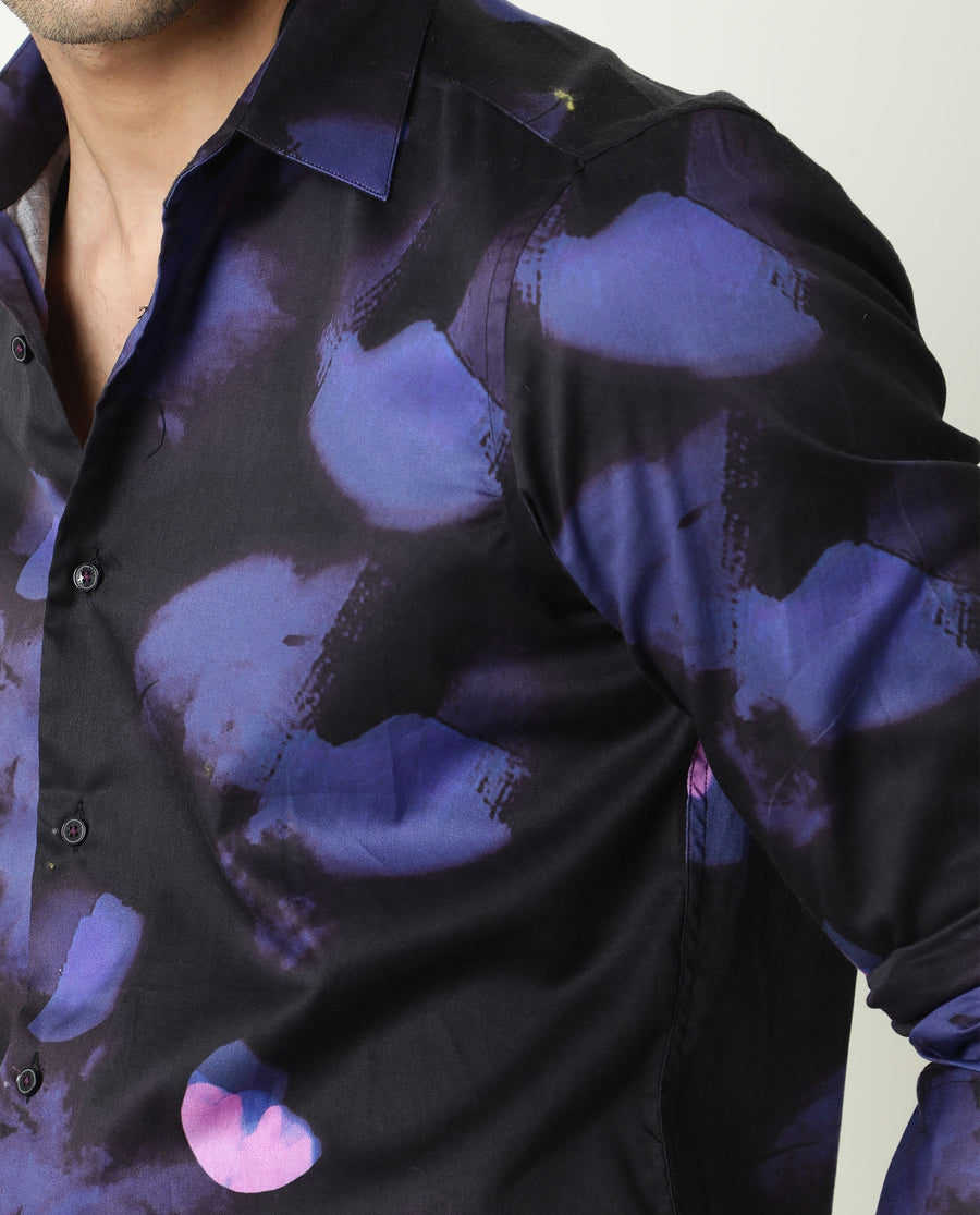Rare Rabbit Men's Toforo Black Cotton Abstract Print Regular Fit Full Sleeve Collared Shirt