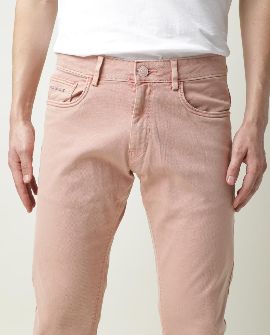 Rare Rabbit Men's Fiv5 Pink Cotton Plain Slim Fit Trouser