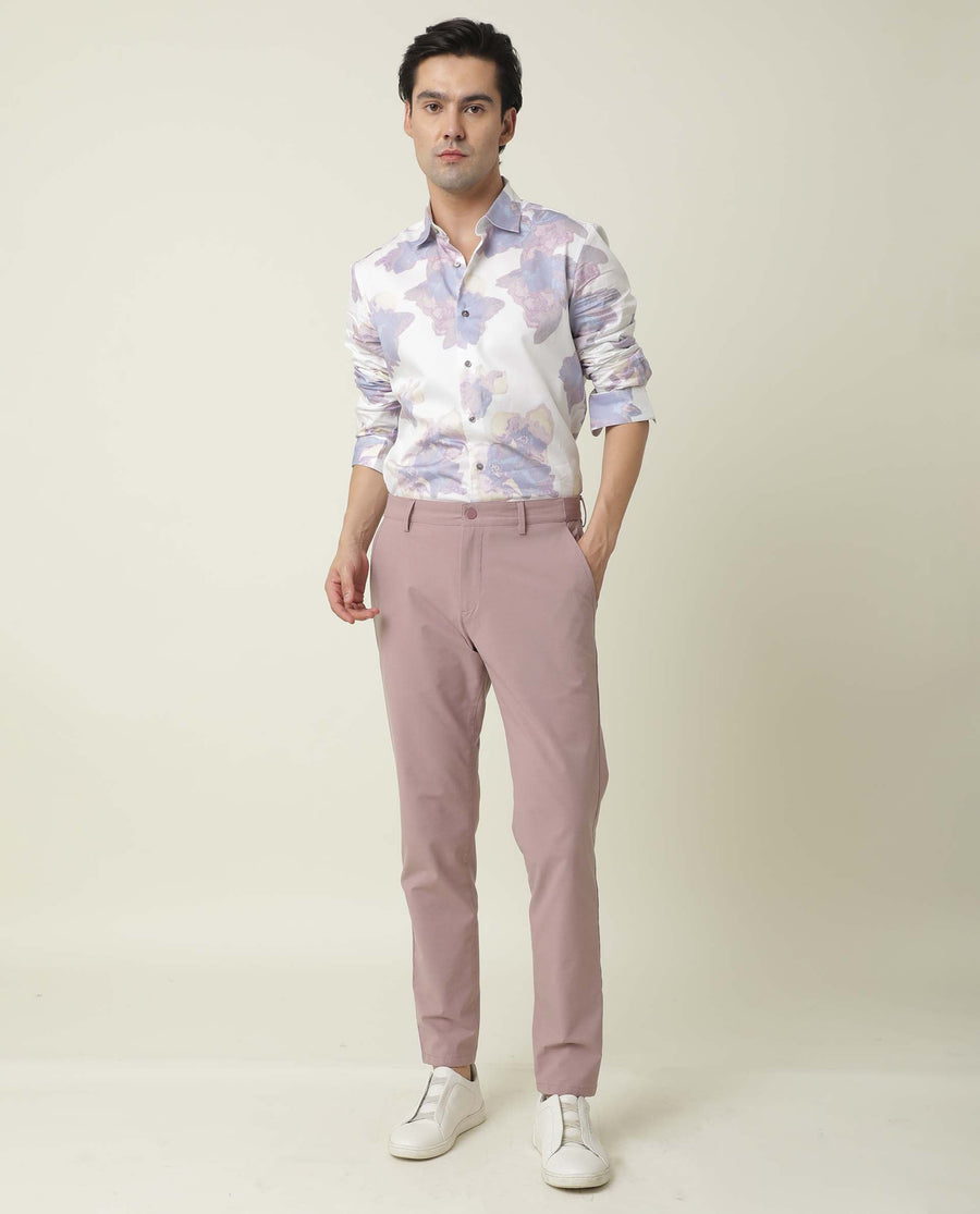 Rare Rabbit Men's Driver Pink Polyester Blend Plain Regular Fit Trouser