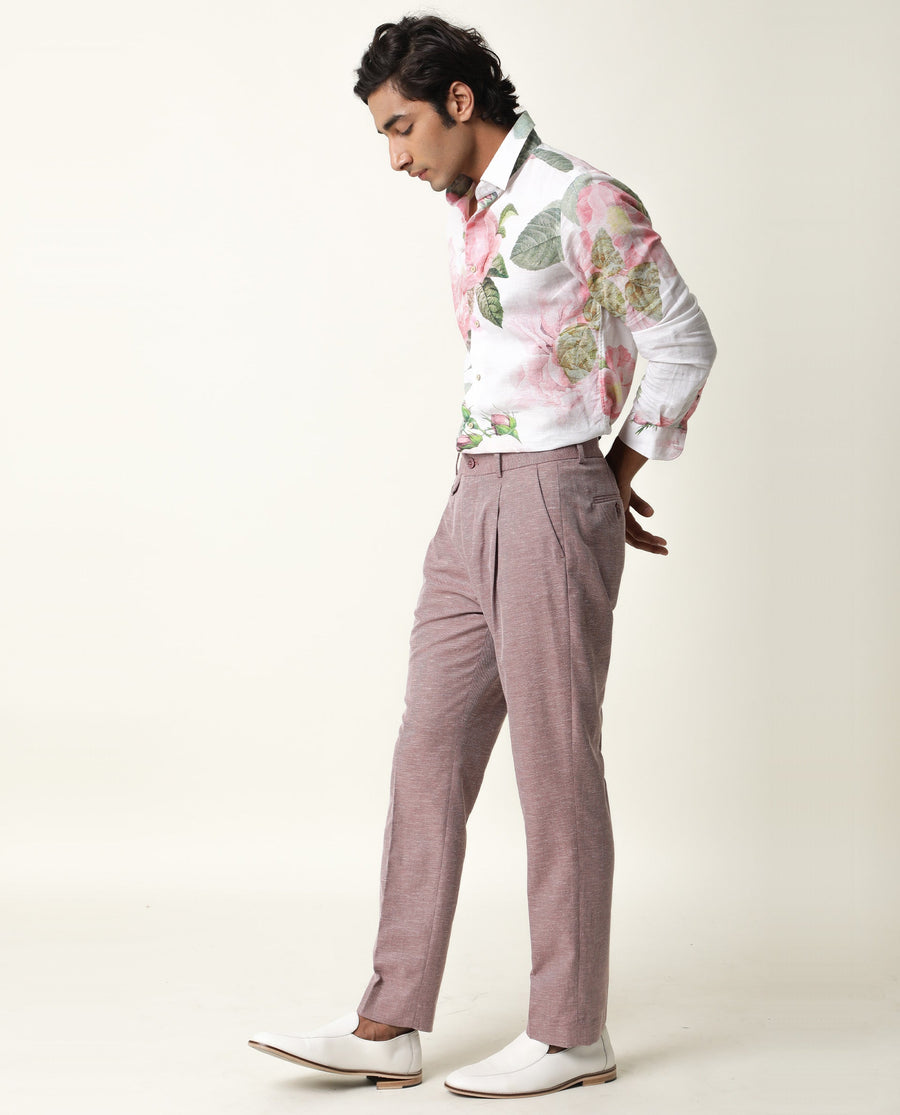 Rare Rabbit Men's Sloven White Cotton Floral Print Regular Fit Full Sleeve Collared Shirt
