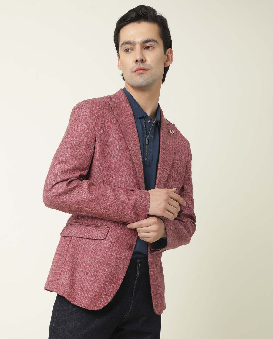 Rare Rabbit Men's Drews Maroon Polyester Plain Tailored Fit Full Sleeve Lapel Neck Blazer