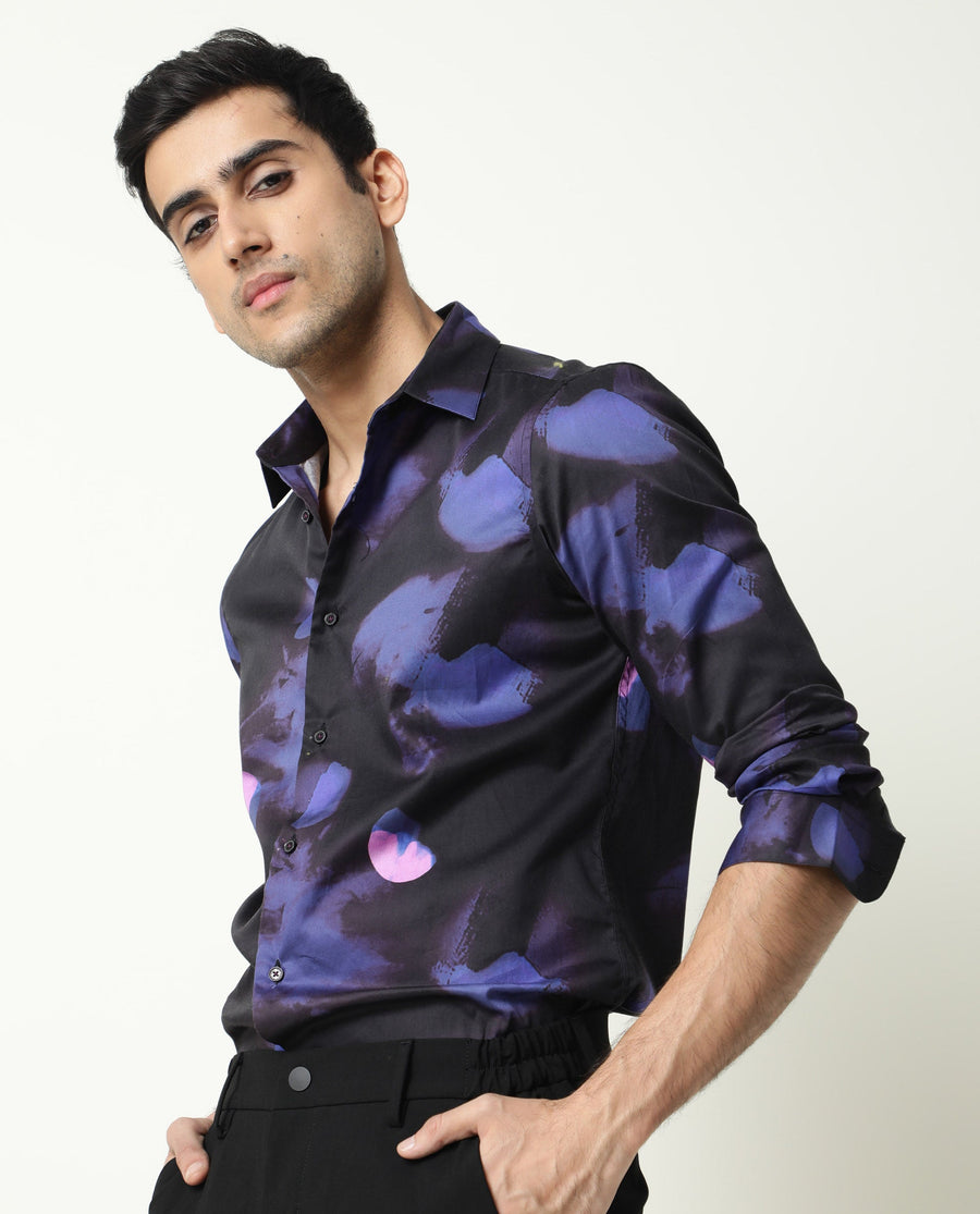 Rare Rabbit Men's Toforo Black Cotton Abstract Print Regular Fit Full Sleeve Collared Shirt