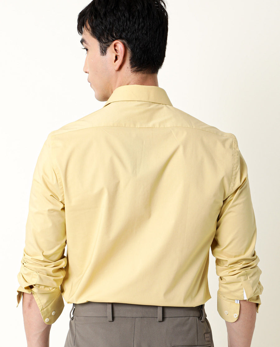 Rare Rabbit Men's Neutro Ls Mustard Cotton Plain Tailored Fit Full Sleeve Collared Shirt