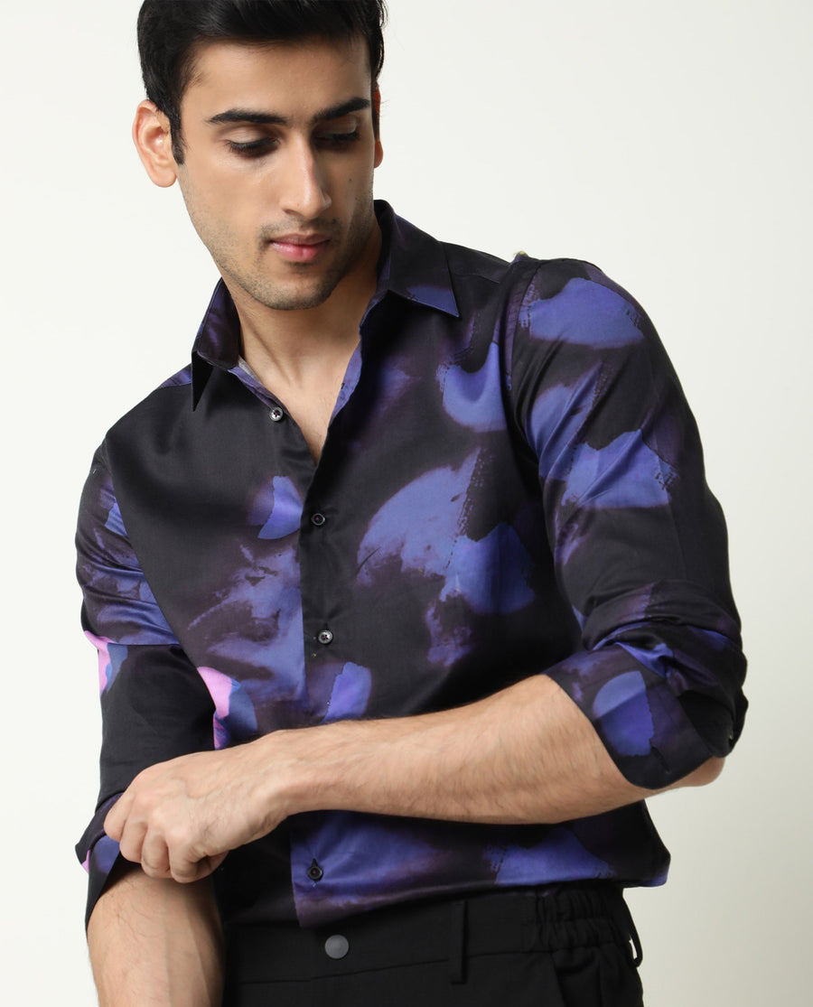 Rare Rabbit Men's Toforo Black Cotton Abstract Print Regular Fit Full Sleeve Collared Shirt