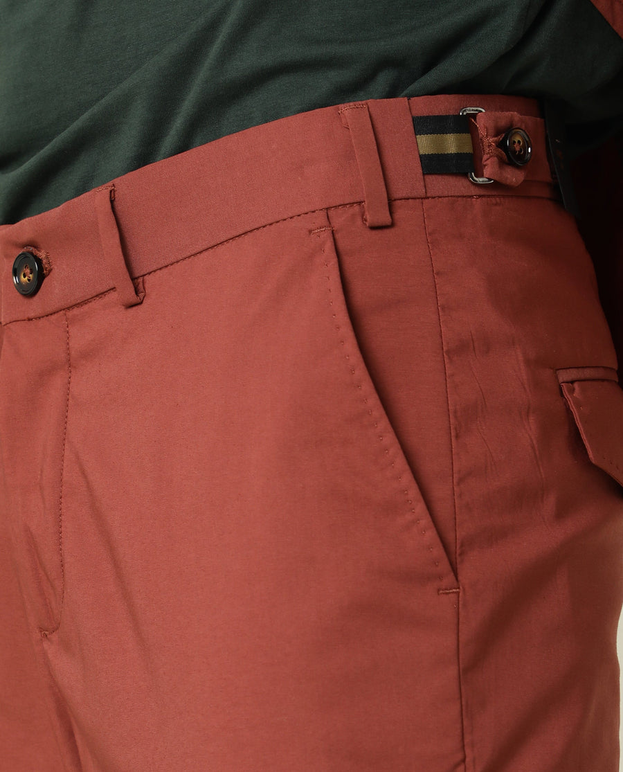 Rare Rabbit Men's Glak Rust Viscose Plain Slim Fit Trouser