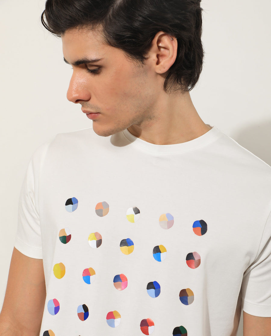 Rare Rabbit Men's Flips Off White Cotton Graphic Print Slim Fit Half Sleeve Crew Neck T-Shirt