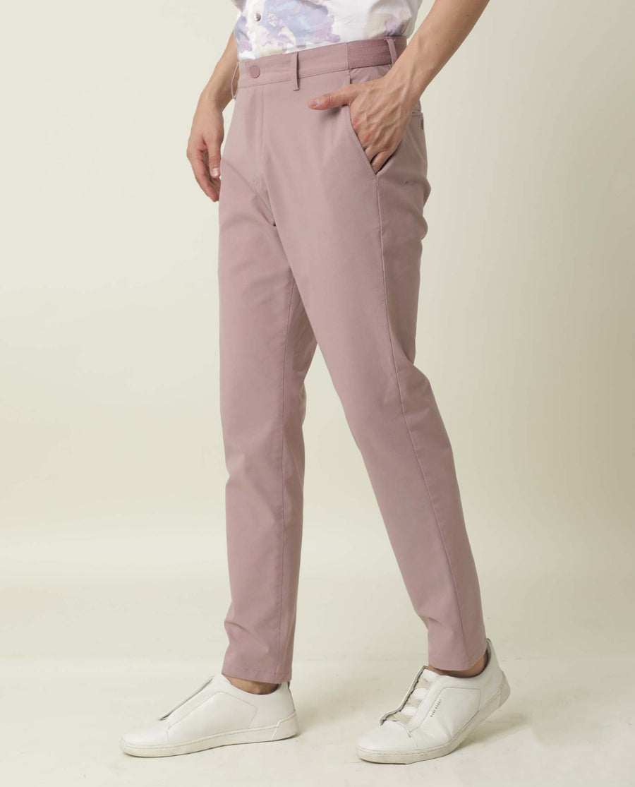 Rare Rabbit Men's Driver Pink Polyester Blend Plain Regular Fit Trouser