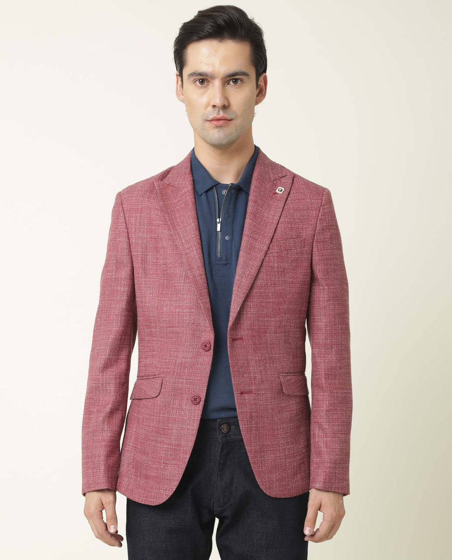 Rare Rabbit Men's Drews Maroon Polyester Plain Tailored Fit Full Sleeve Lapel Neck Blazer