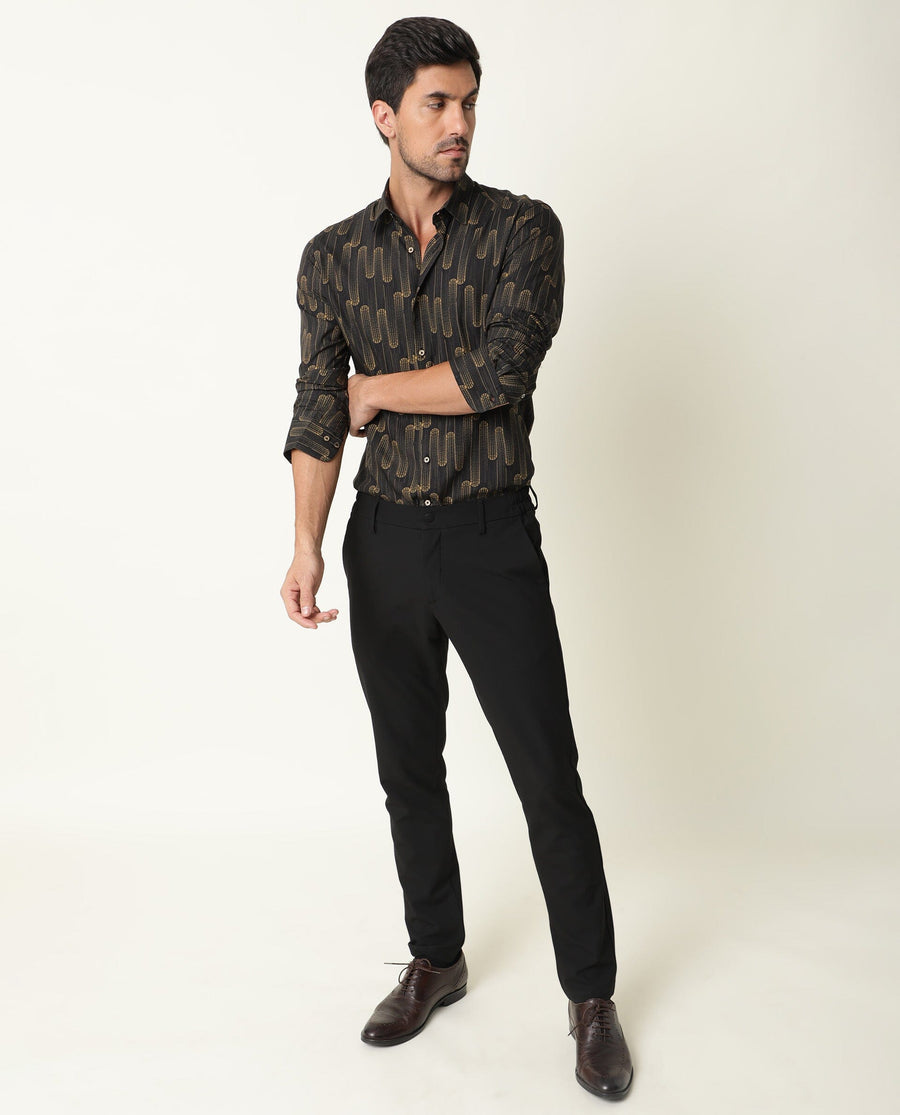 Rare Rabbit Men's Marshey Black Cotton Abstract Print Regular Fit Full Sleeve Collared Shirt