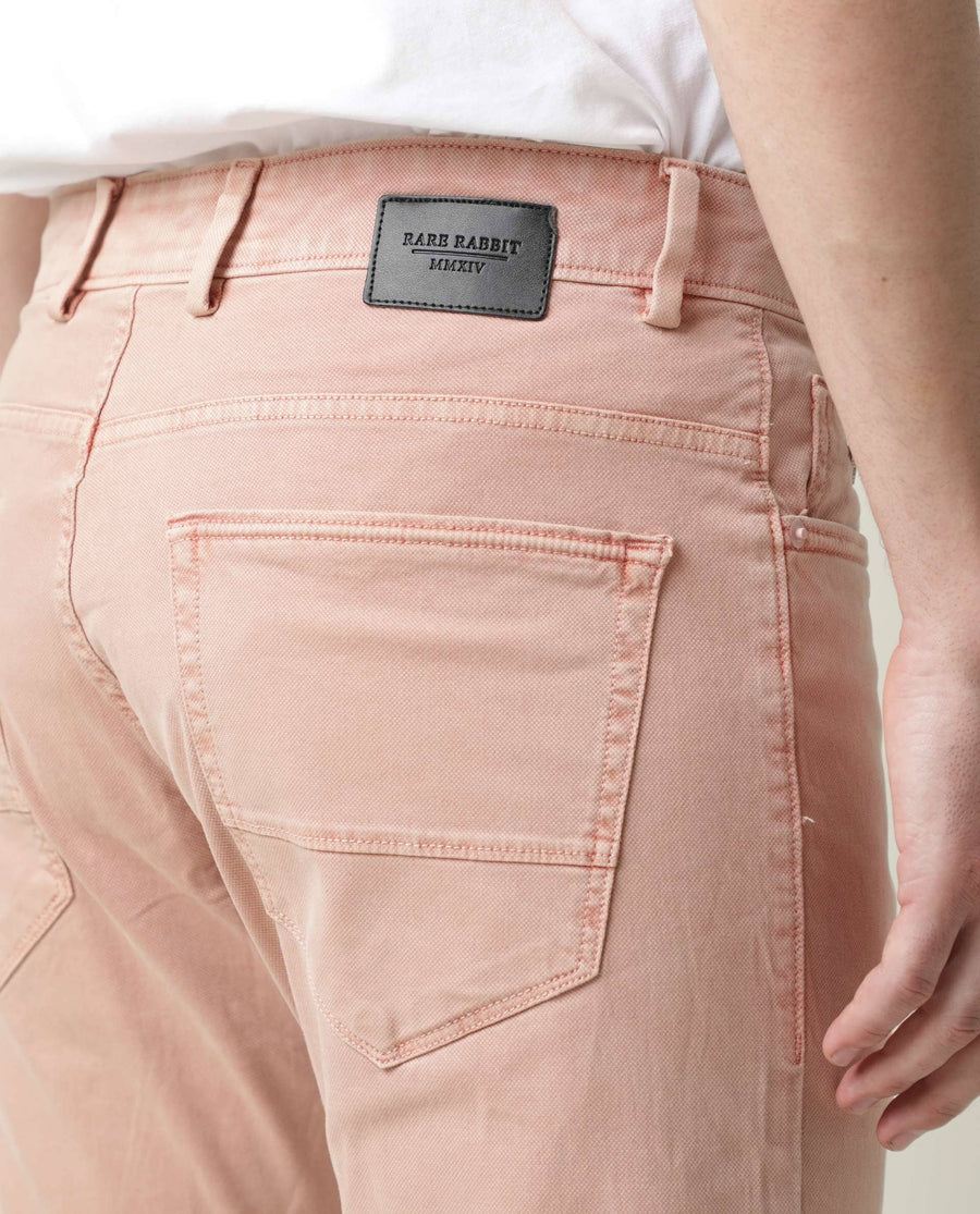 Rare Rabbit Men's Fiv5 Pink Cotton Plain Slim Fit Trouser