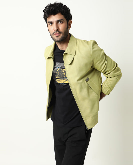 Rare Rabbit Men's Bric Yellow Polyester Plain Regular Fit Full Sleeve Spread Collar Jacket