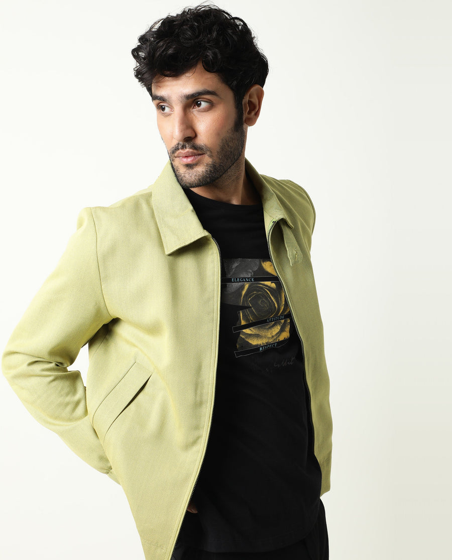 Rare Rabbit Men's Bric Yellow Polyester Plain Regular Fit Full Sleeve Spread Collar Jacket
