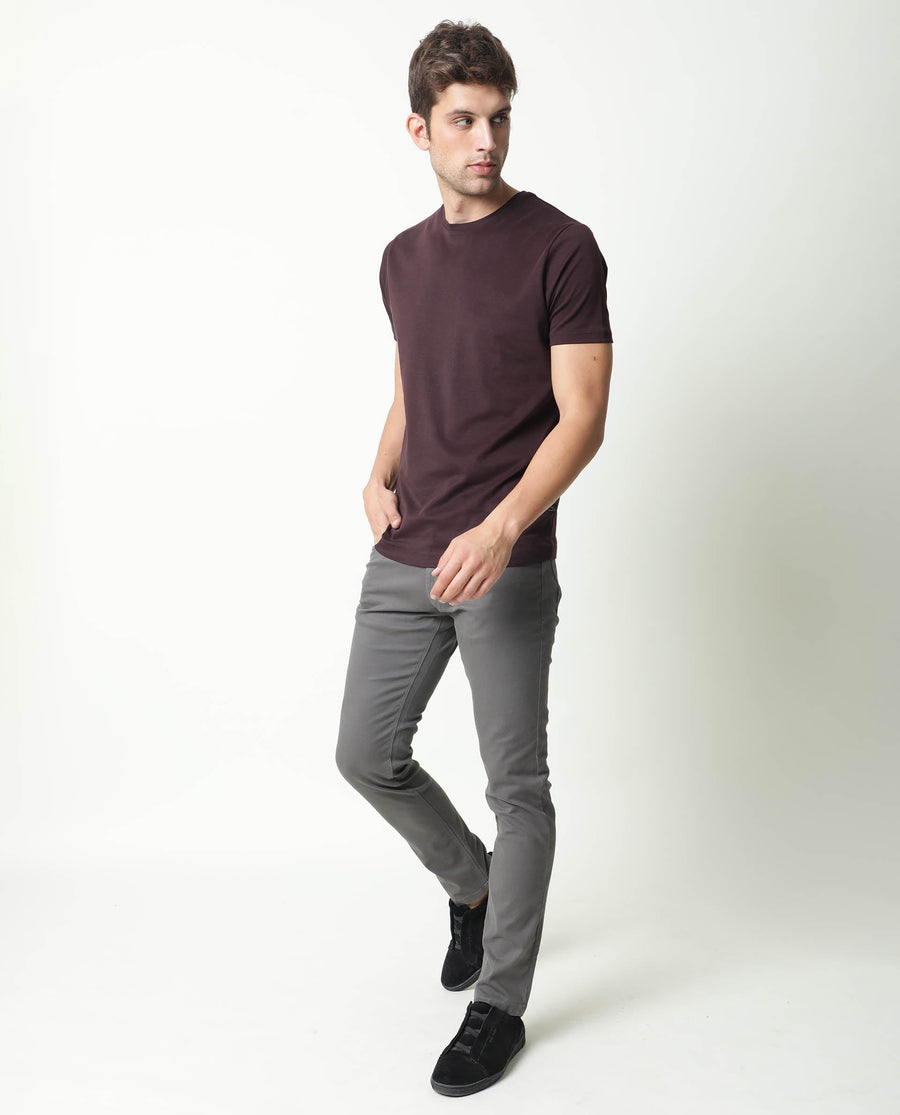 Rare Rabbit Men's Spoke Grey Cotton Plain Regular Fit Trouser
