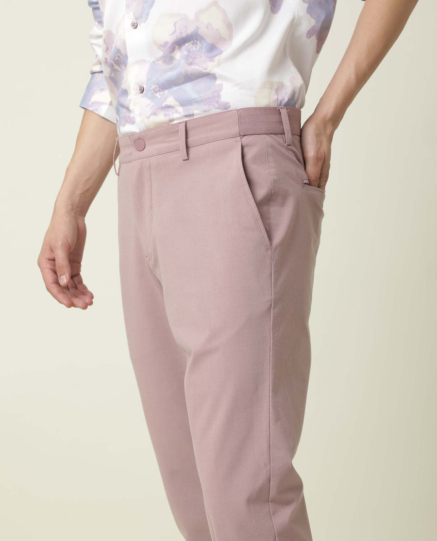 Rare Rabbit Men's Driver Pink Polyester Blend Plain Regular Fit Trouser