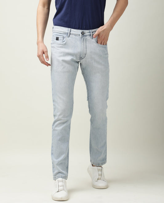 Rare Rabbit Men's Dallas Blue Cotton Plain Hawk Slim Fit Jeans