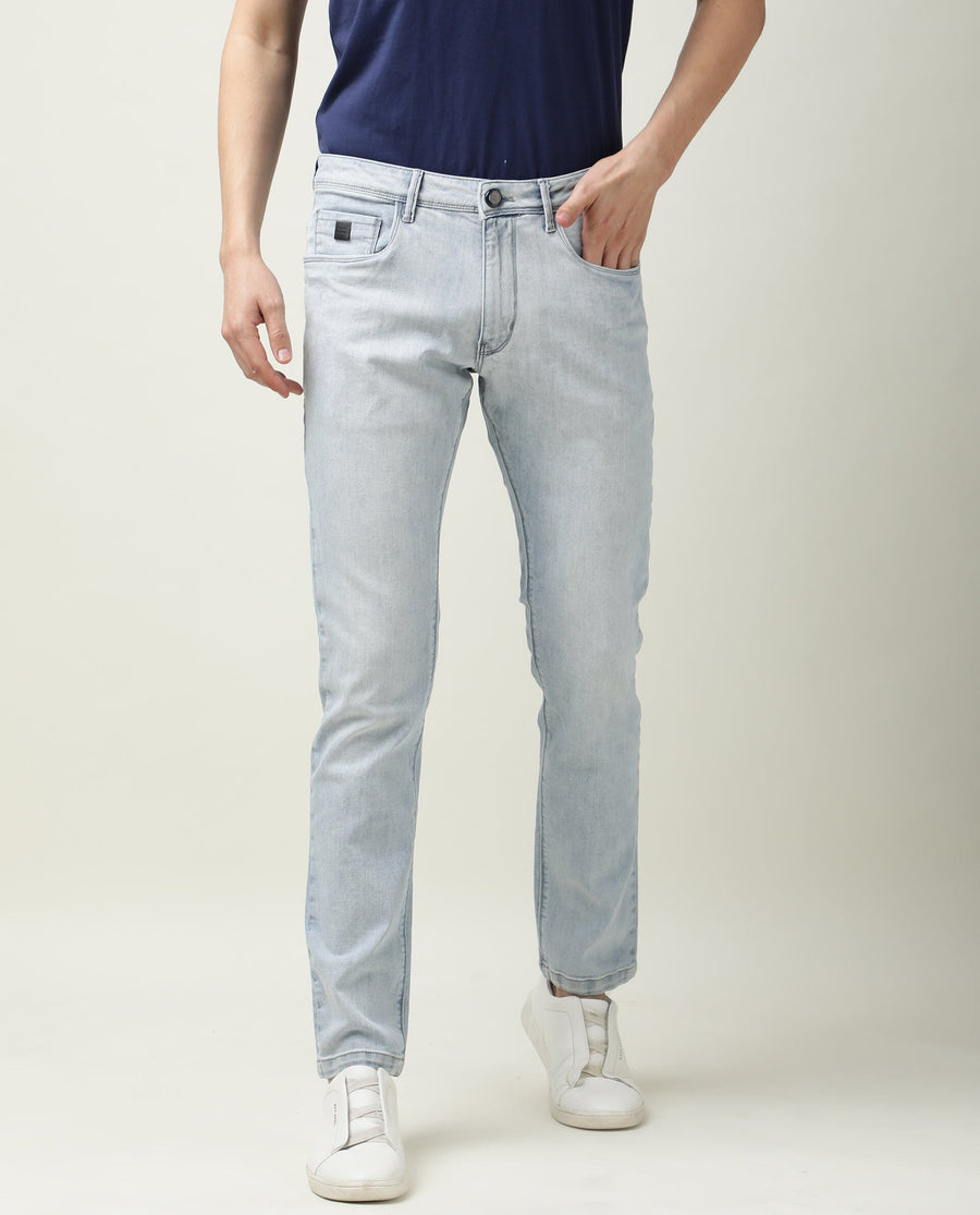 Rare Rabbit Men's Dallas Blue Cotton Plain Hawk Slim Fit Jeans