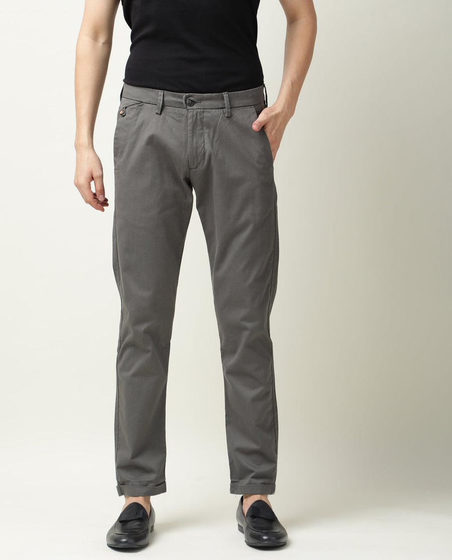 Rare Rabbit Men's Aps Green Cotton Plain Regular Fit Trouser