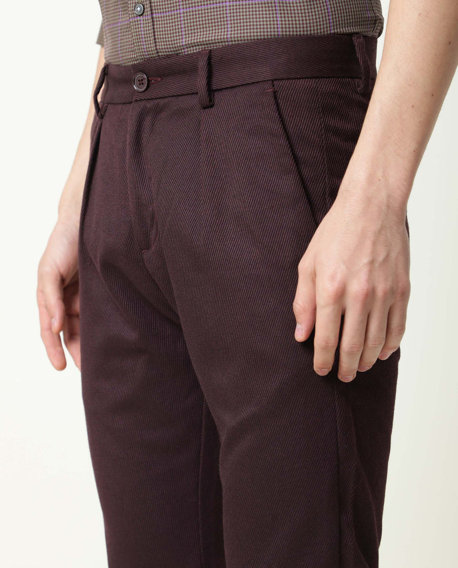 Rare Rabbit Men's Edit Maroon Polyester Plain Slim Fit Trouser