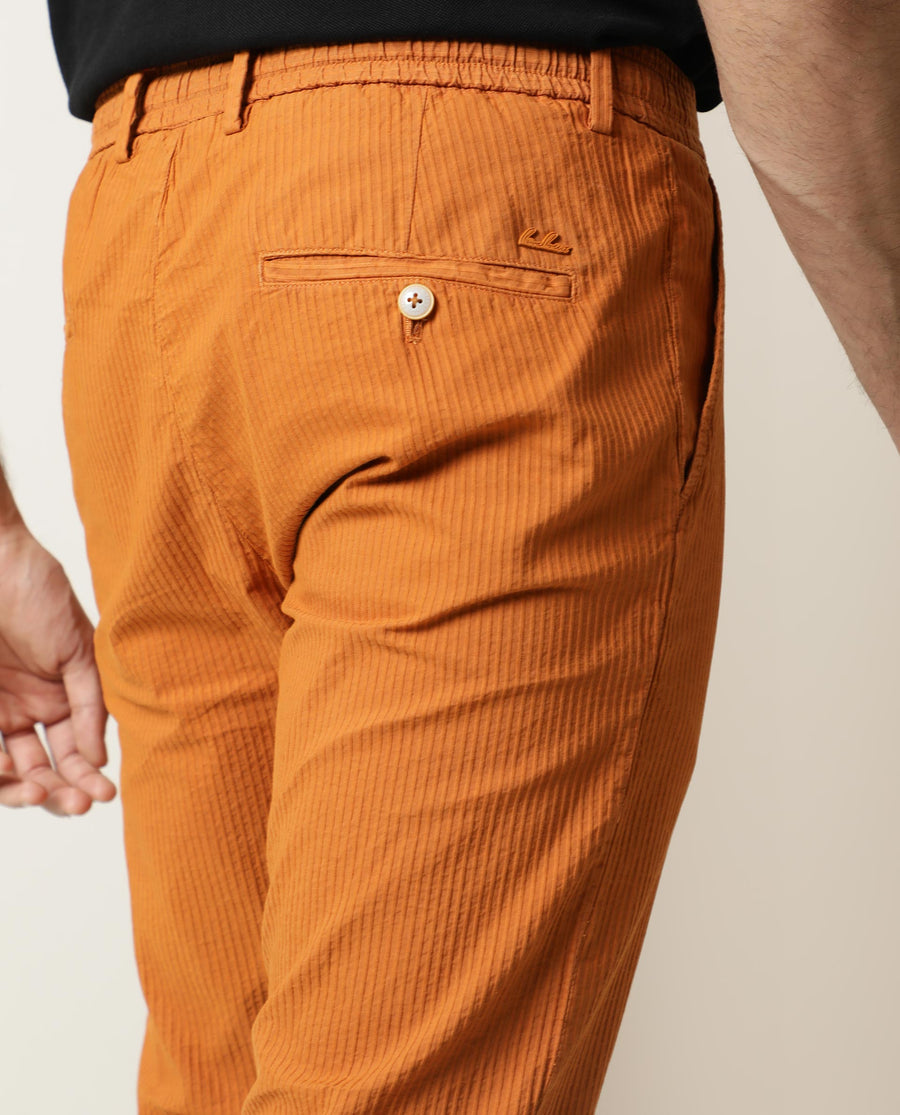 Rare Rabbit Men's Monter Orange Cotton Striped Print Regular Fit Trouser
