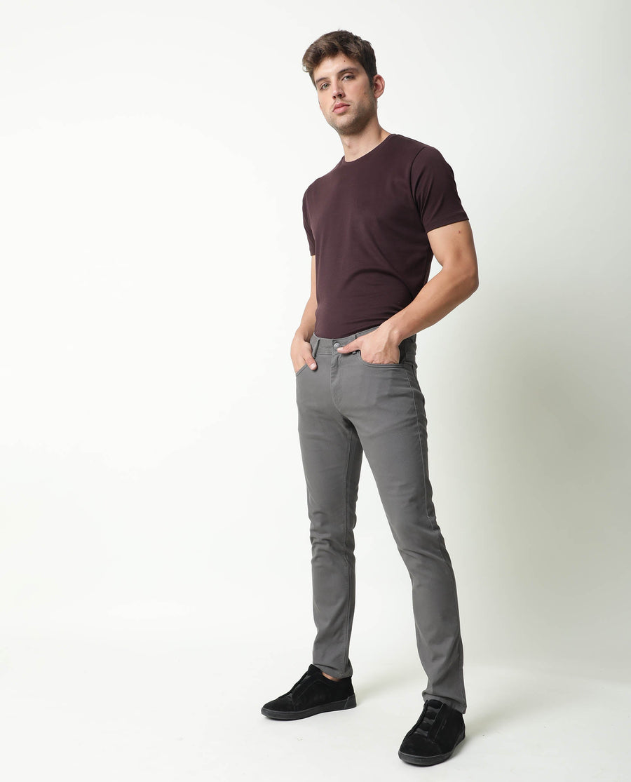 Rare Rabbit Men's Spoke Grey Cotton Plain Regular Fit Trouser