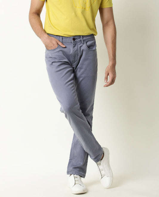 Rare Rabbit Men's Vigo Purple Cotton Plain Hawk Slim Fit Jeans