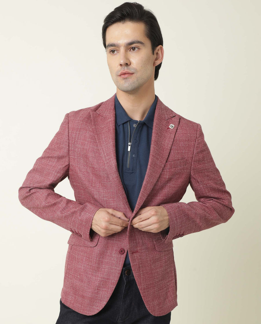 Rare Rabbit Men's Drews Maroon Polyester Plain Tailored Fit Full Sleeve Lapel Neck Blazer