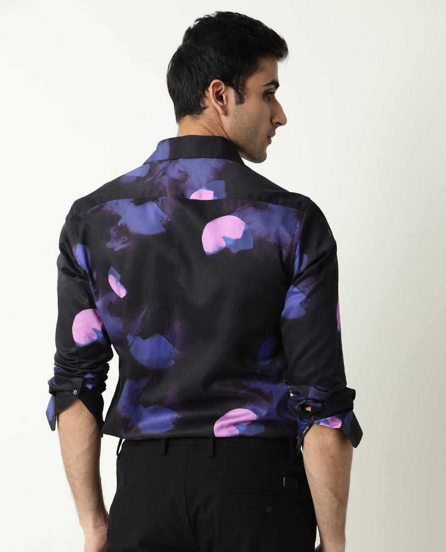 Rare Rabbit Men's Toforo Black Cotton Abstract Print Regular Fit Full Sleeve Collared Shirt