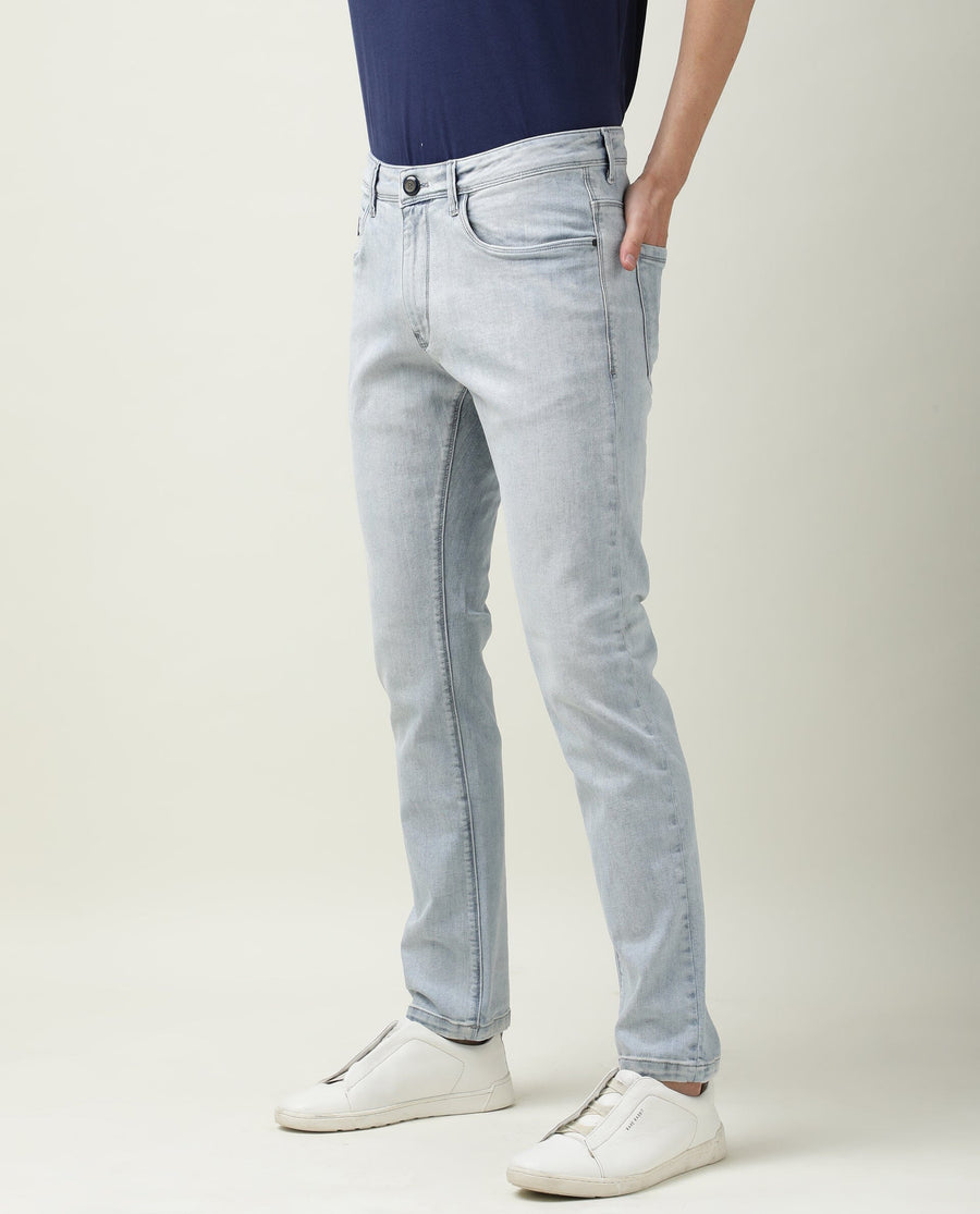 Rare Rabbit Men's Dallas Blue Cotton Plain Hawk Slim Fit Jeans