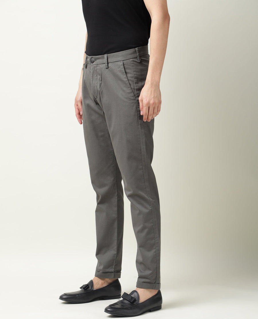 Rare Rabbit Men's Aps Green Cotton Plain Regular Fit Trouser