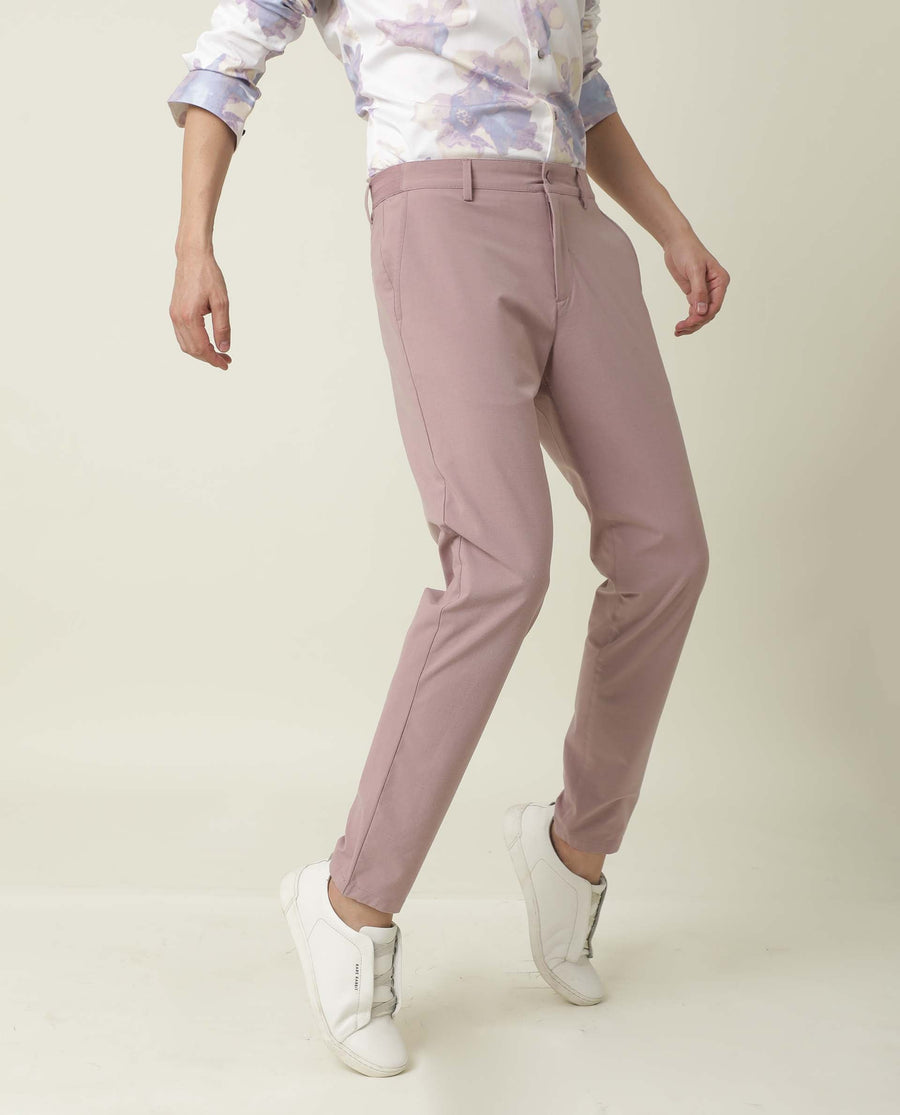 Rare Rabbit Men's Driver Pink Polyester Blend Plain Regular Fit Trouser