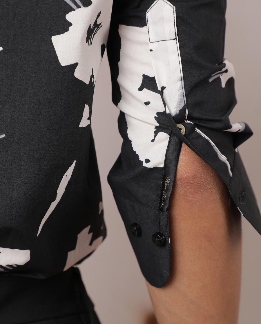 Rare Rabbit Men's Sketcherr Black Cotton Floral Print Regular Fit Full Sleeve Collared Shirt