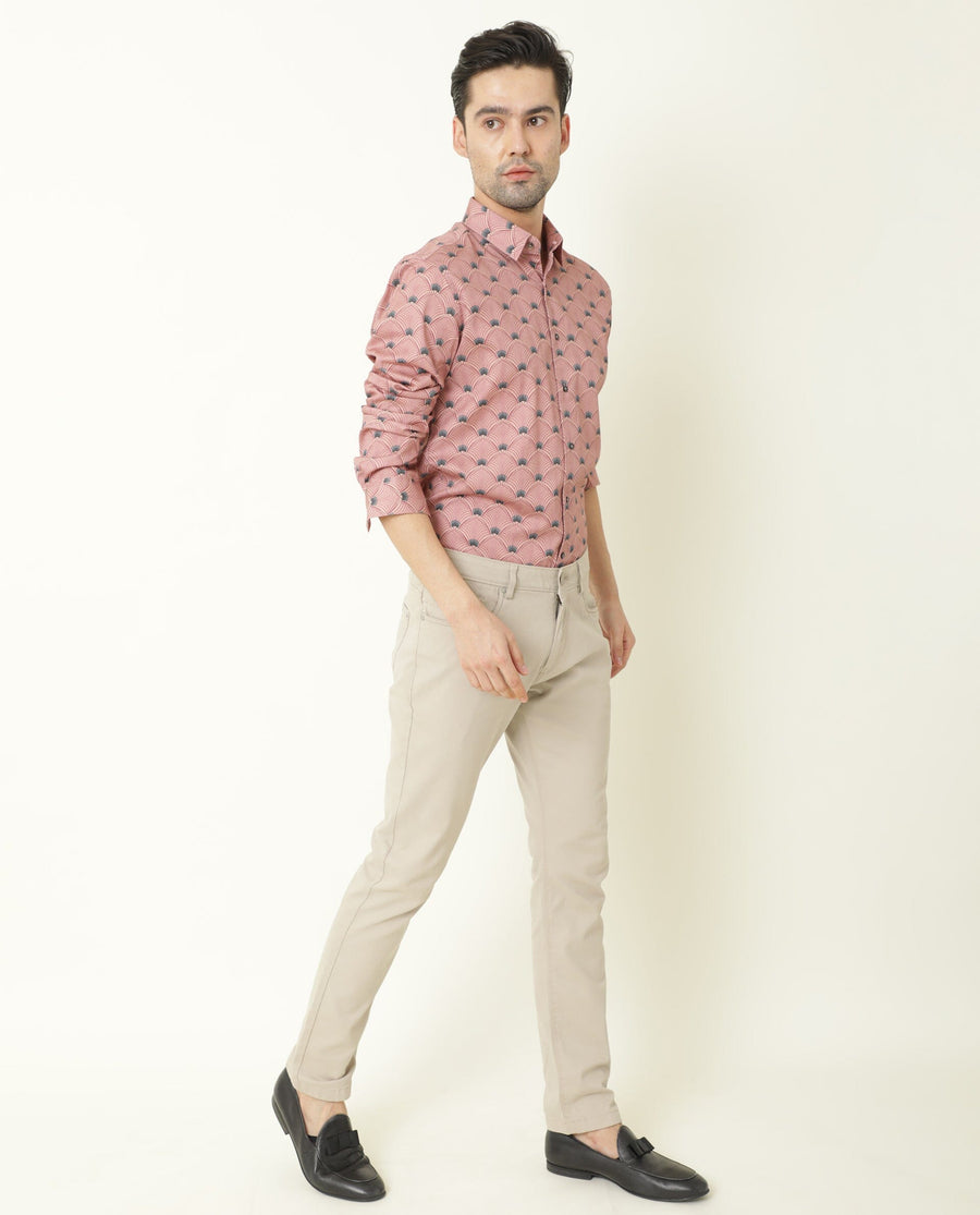 Rare Rabbit Men's Bowy Pink Cotton Geometric Print Regular Fit Full Sleeve Collared Shirt
