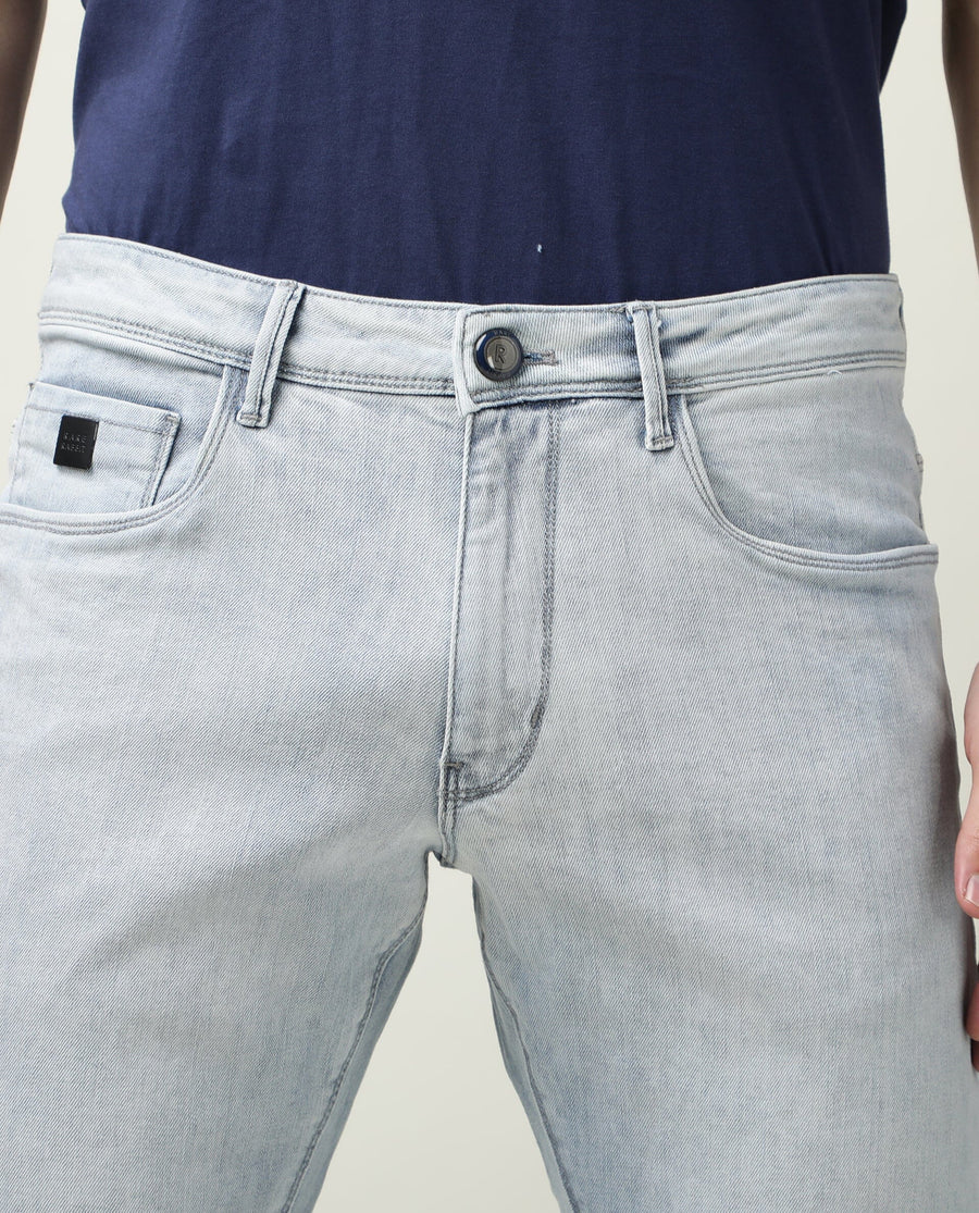 Rare Rabbit Men's Dallas Blue Cotton Plain Hawk Slim Fit Jeans