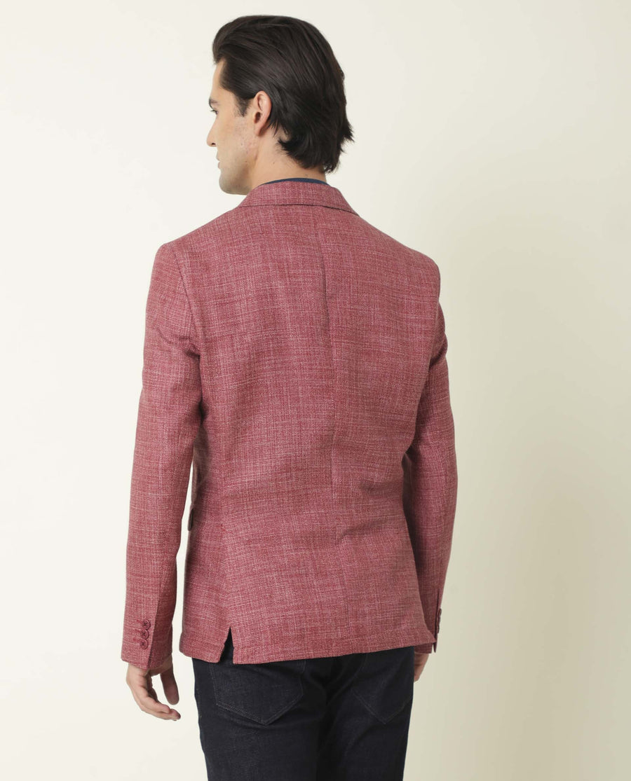 Rare Rabbit Men's Drews Maroon Polyester Plain Tailored Fit Full Sleeve Lapel Neck Blazer