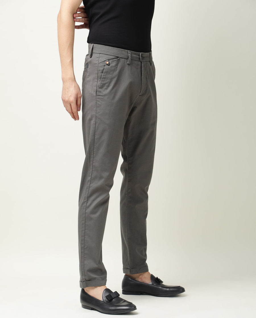 Rare Rabbit Men's Aps Green Cotton Plain Regular Fit Trouser