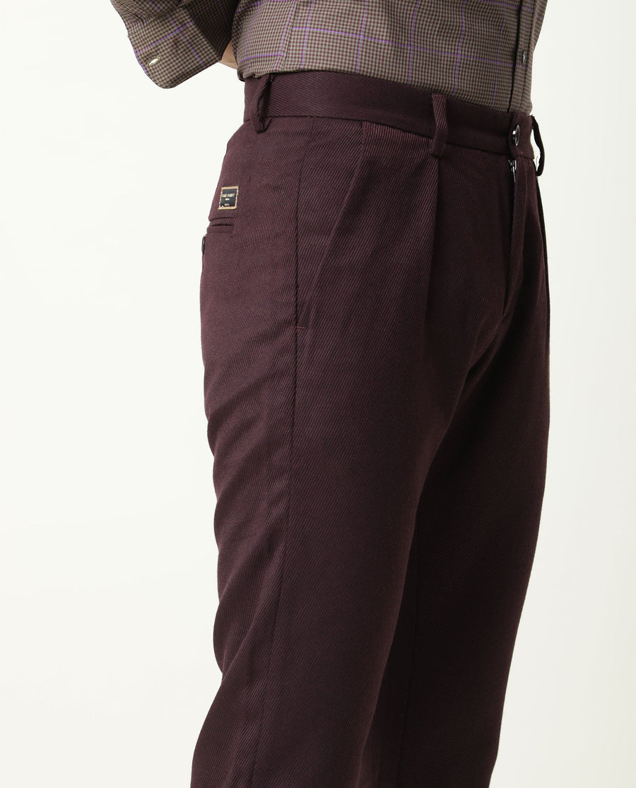 Rare Rabbit Men's Edit Maroon Polyester Plain Slim Fit Trouser