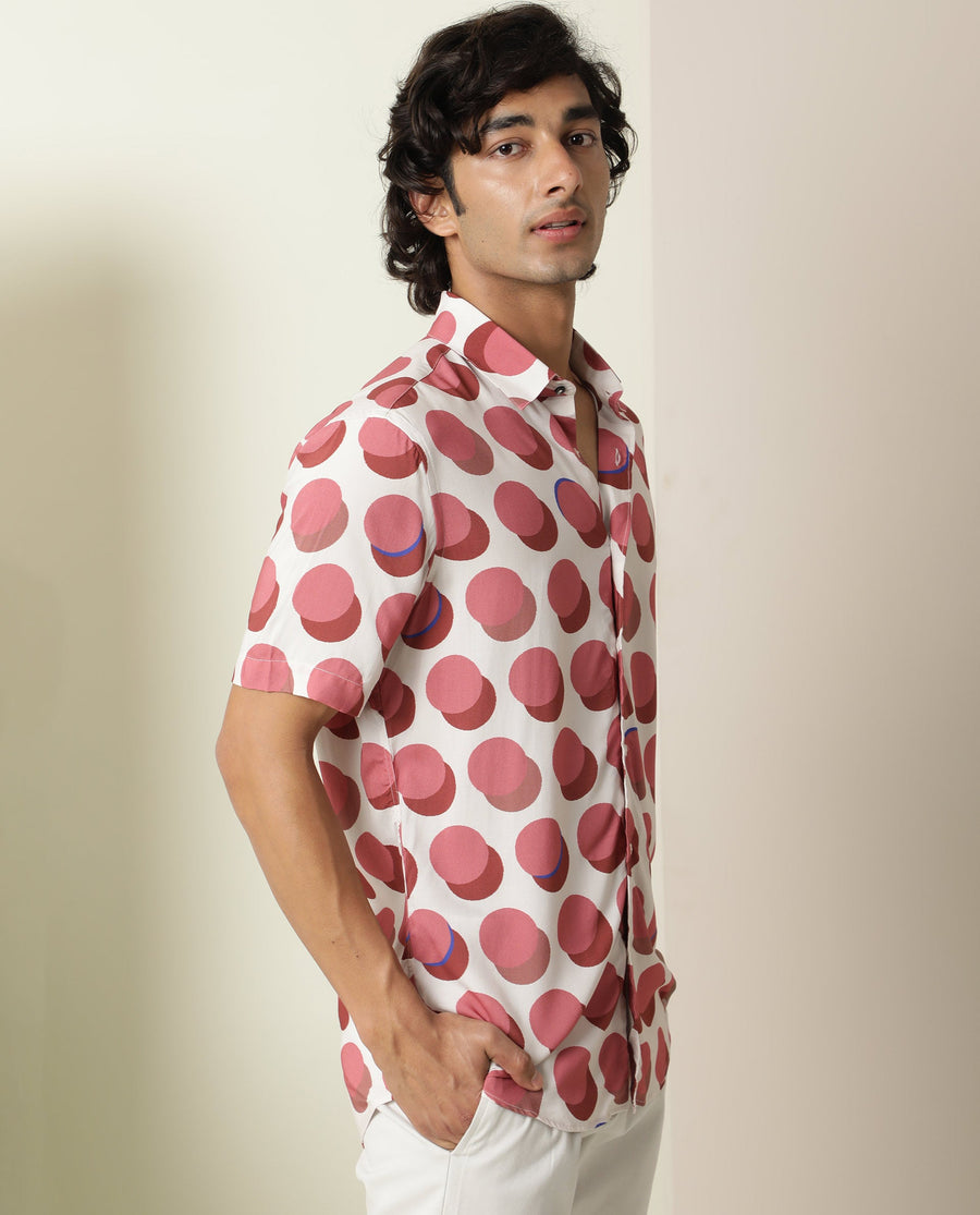 Rare Rabbit Men's Sandet Off White Viscose Polka Print Regular Fit Half Sleeve Collared Shirt