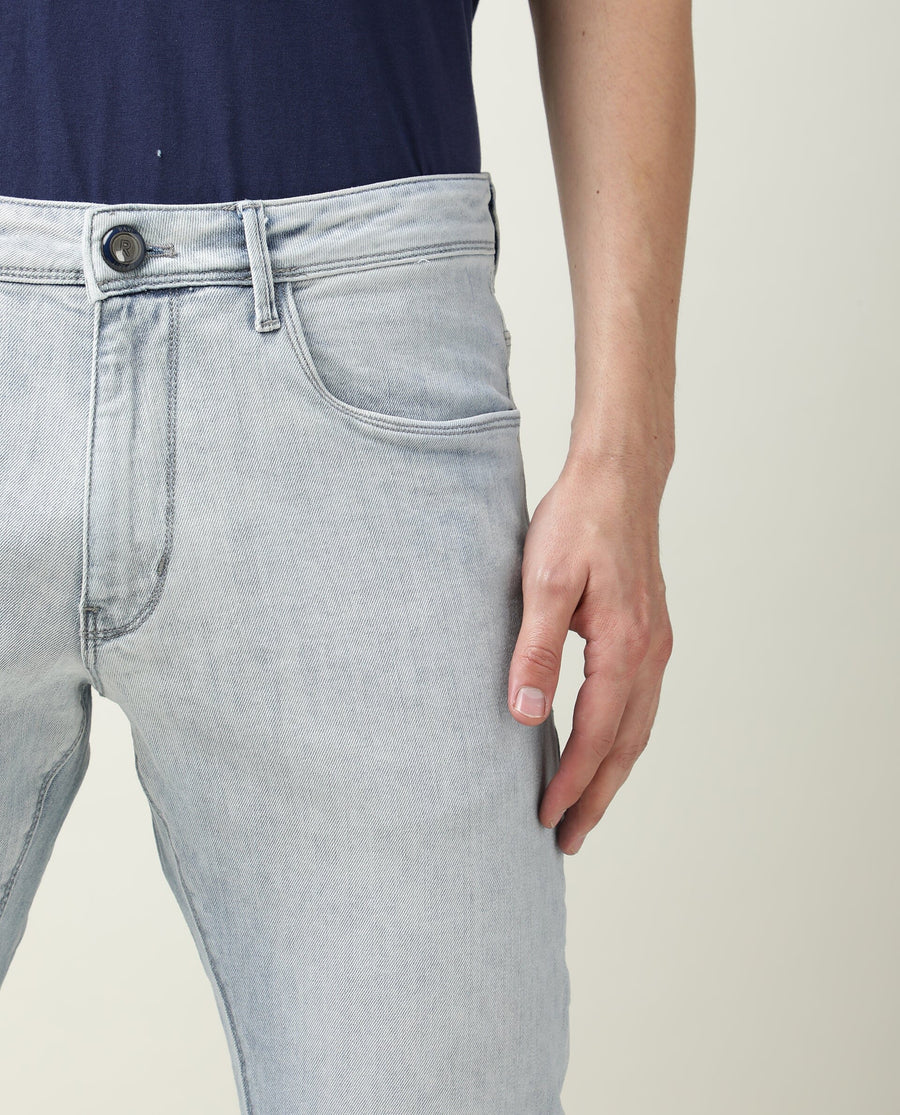 Rare Rabbit Men's Dallas Blue Cotton Plain Hawk Slim Fit Jeans