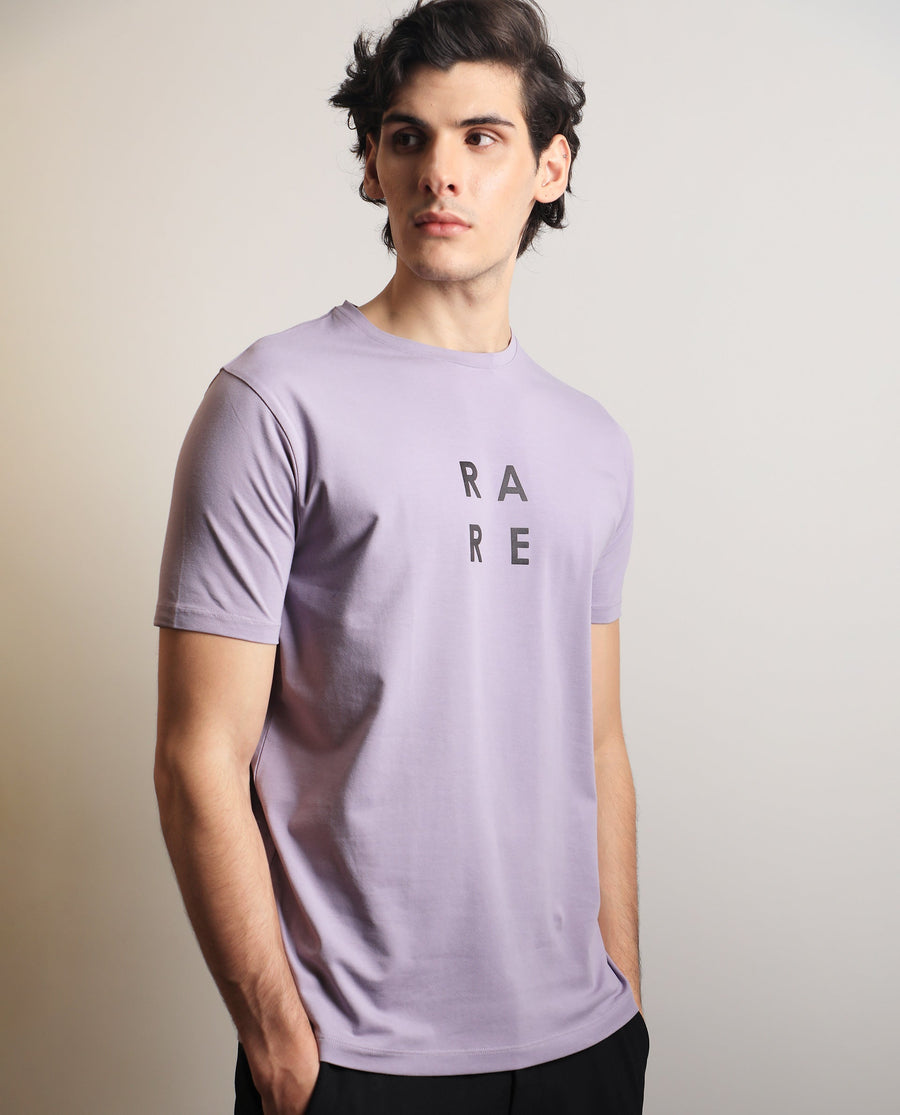 Rare Rabbit Men's Lalyy Purple Cotton Graphic Print Slim Fit Half Sleeve Crew Neck T-Shirt
