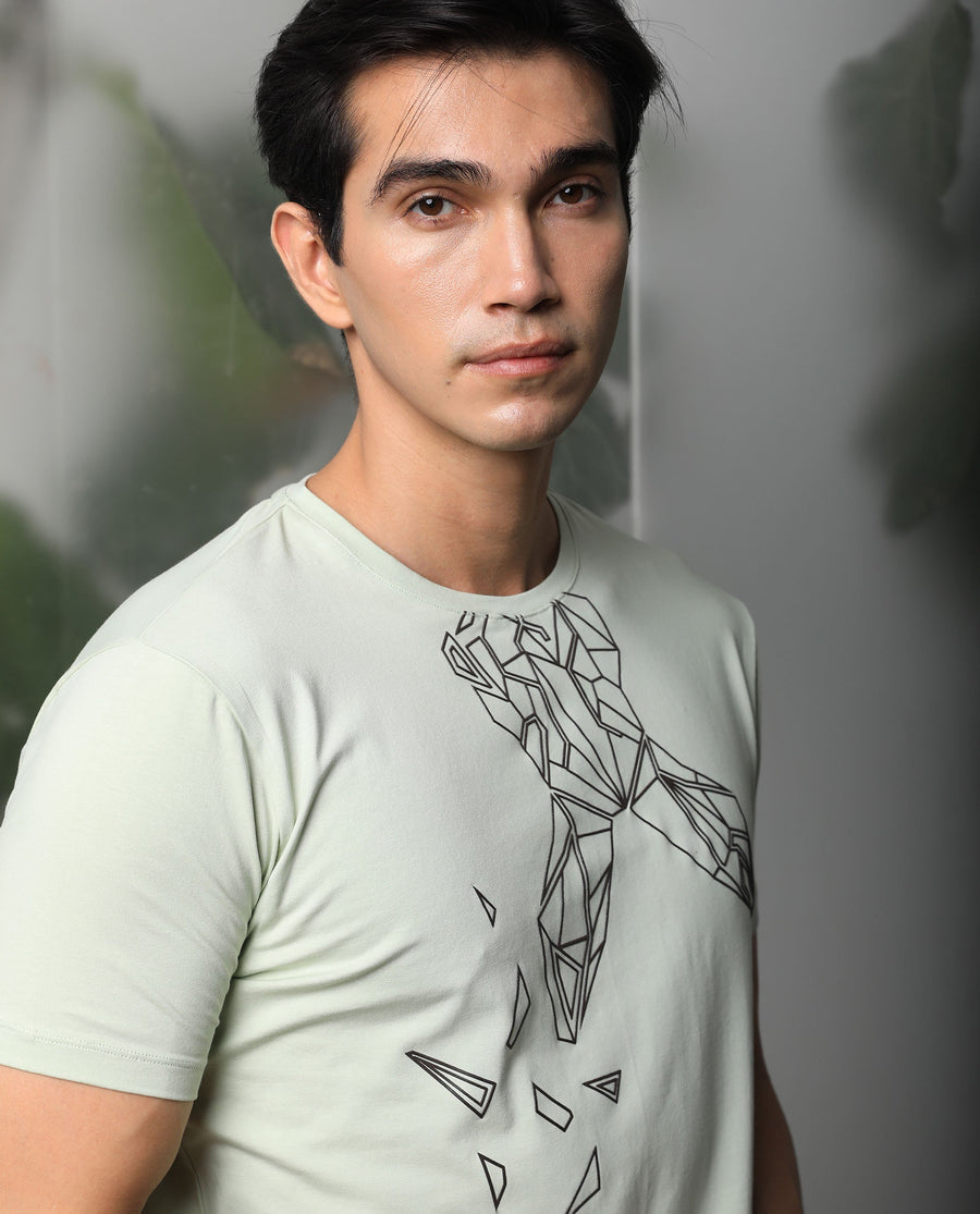 Rare Rabbit Men's Loginn Olive Cotton Graphic Print Slim Fit Half Sleeve Crew Neck T-Shirt