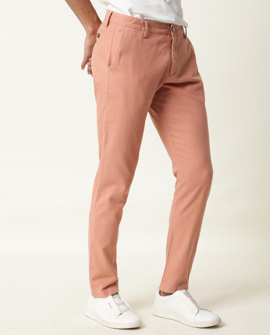 Rare Rabbit Men's Corn Pink Cotton Plain Regular Fit Trouser