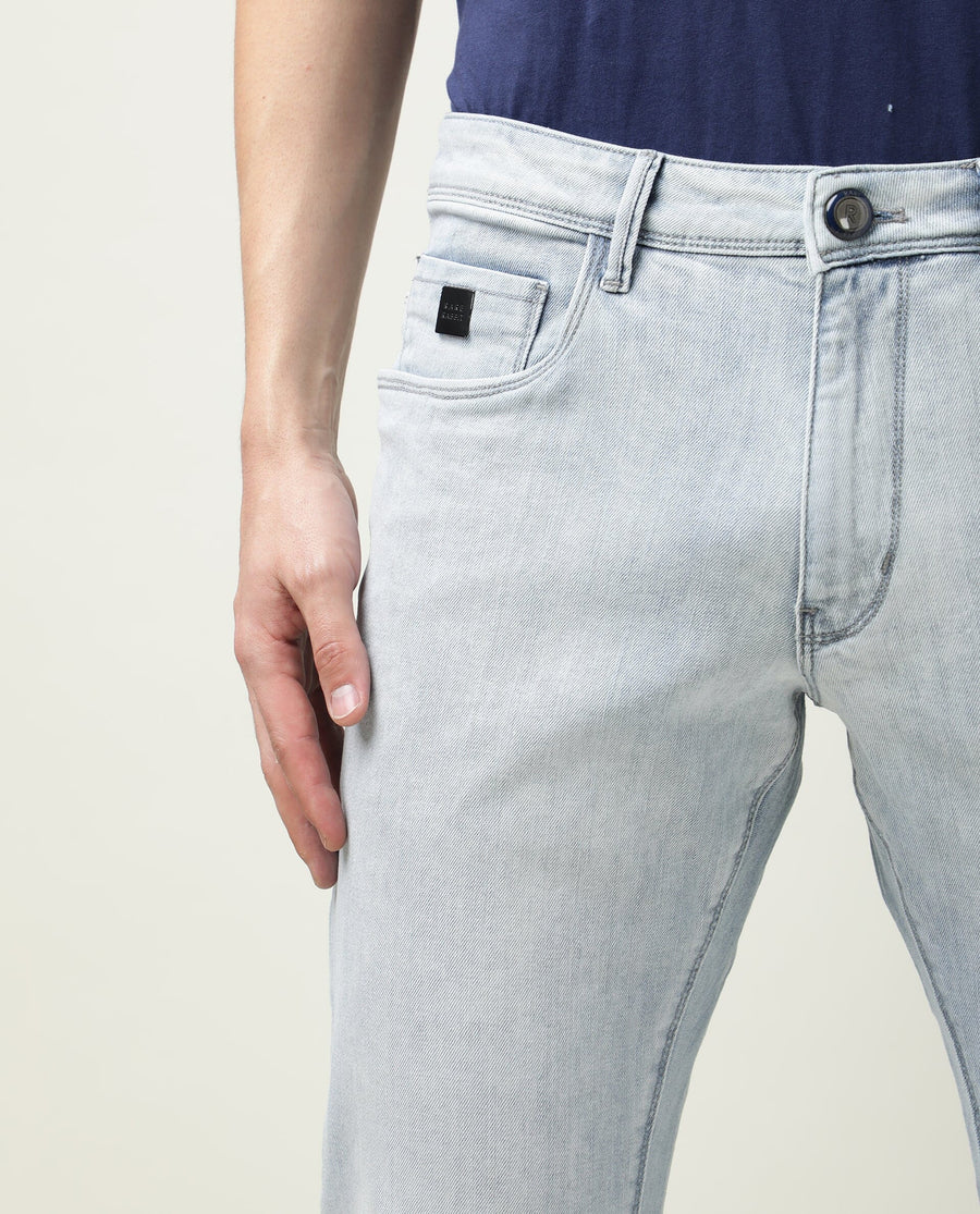 Rare Rabbit Men's Dallas Blue Cotton Plain Hawk Slim Fit Jeans
