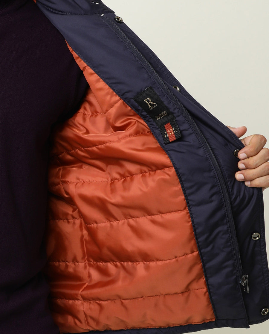 Rare Rabbit Men's Mass Navy Polyester Plain Relaxed Fit Full Sleeve Mandarin Collar Jacket