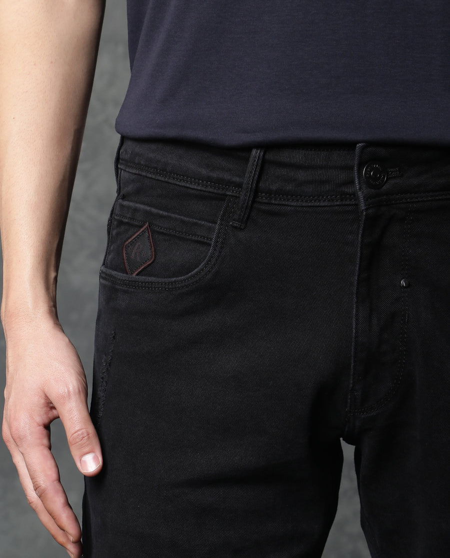Rare Rabbit Men's Astra Black Cotton Plain Hawk Slim Fit Jeans