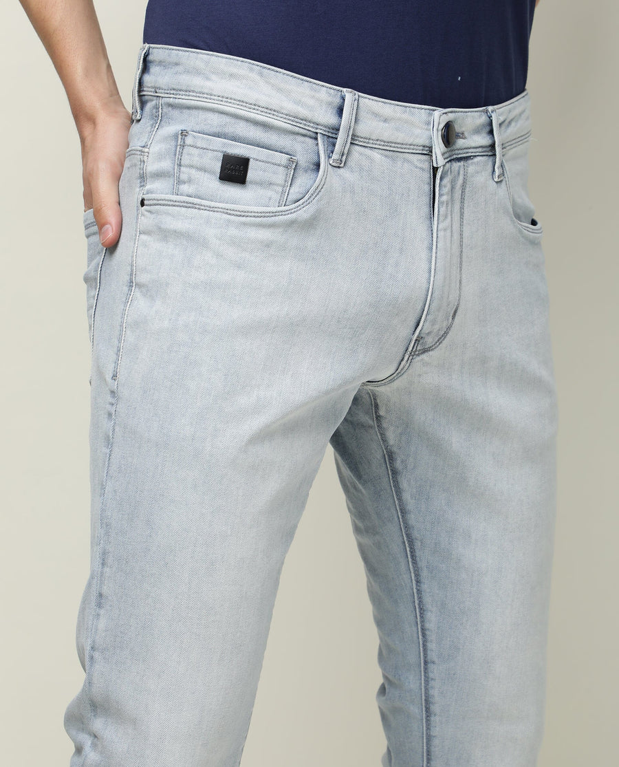 Rare Rabbit Men's Dallas Blue Cotton Plain Hawk Slim Fit Jeans