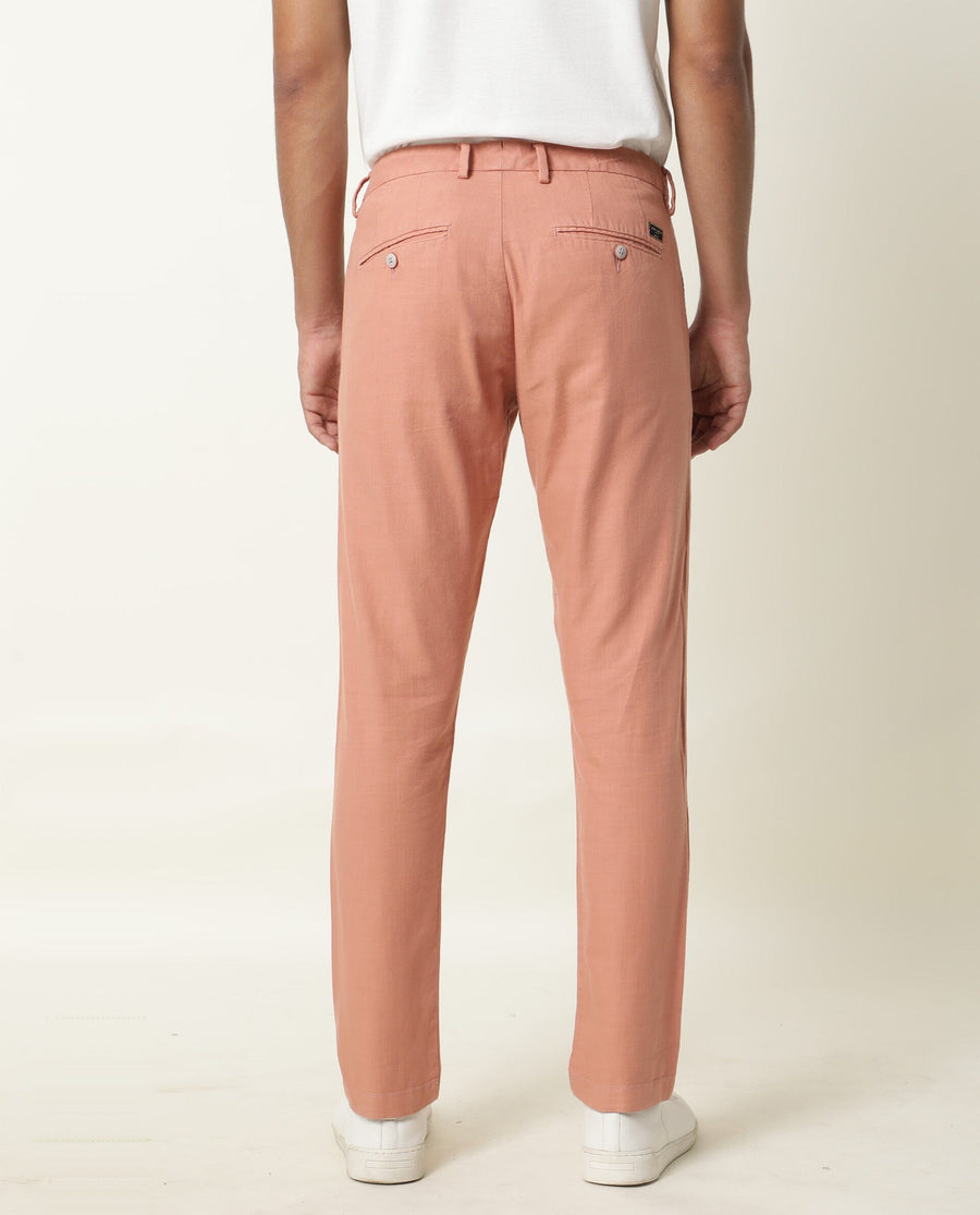 Rare Rabbit Men's Corn Pink Cotton Plain Regular Fit Trouser