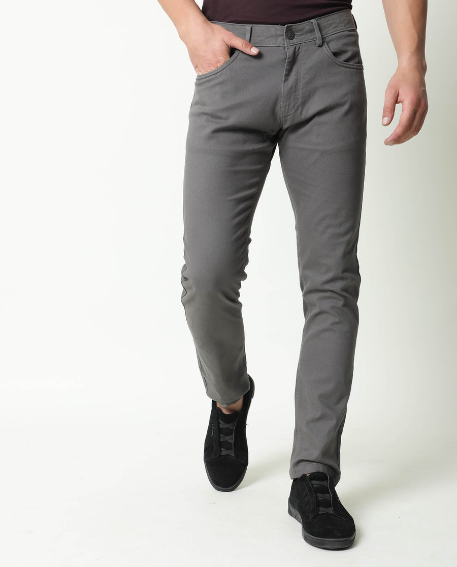 Rare Rabbit Men's Spoke Grey Cotton Plain Regular Fit Trouser